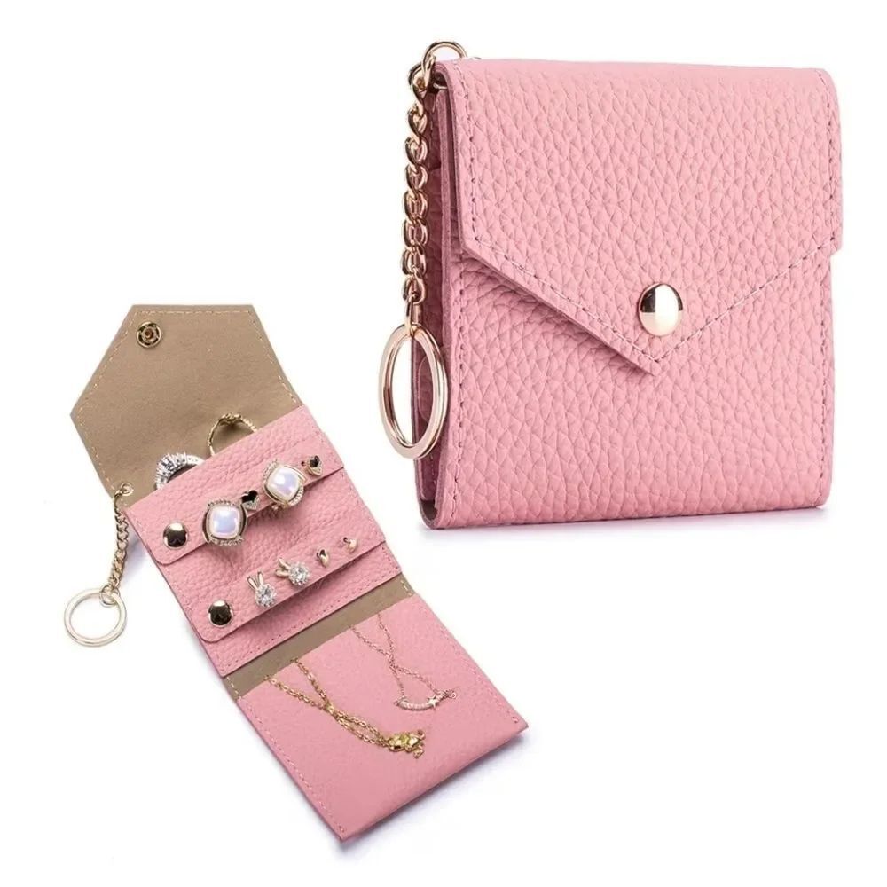 💬🔸️🅰️NIB Pink Genuine Leather Jewelry Pouch Keychain